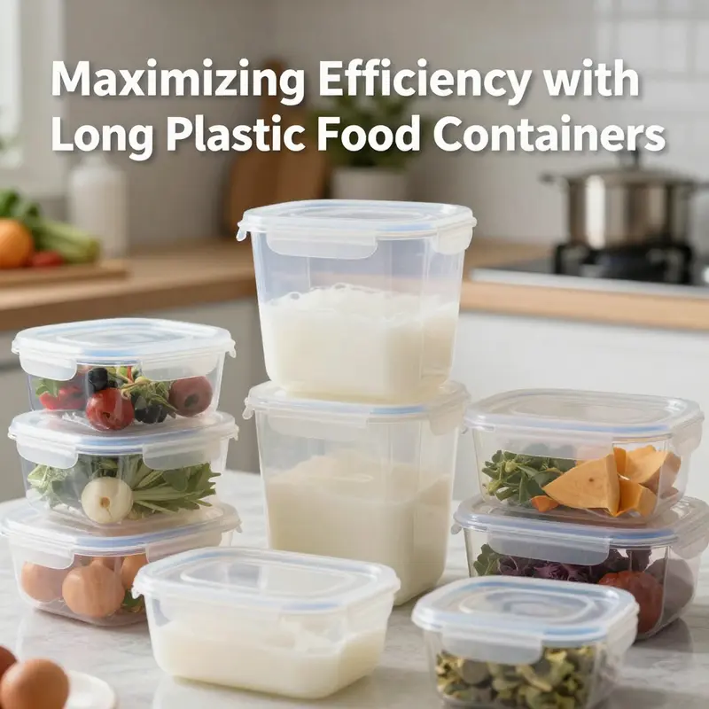 A showcase of durable long plastic food containers made from food-safe materials, perfect for diverse culinary uses.