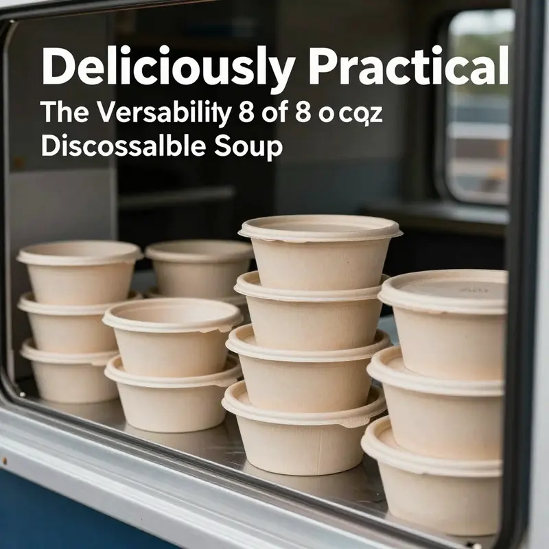 An array of 8 oz disposable soup bowls, highlighting their ideal construction for hot and liquid foods.