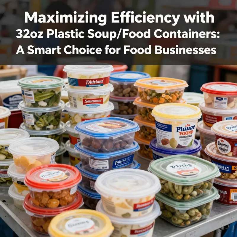 The 32oz plastic soup/food container highlights its clear, durable design, ideal for visibility and convenience in food service.