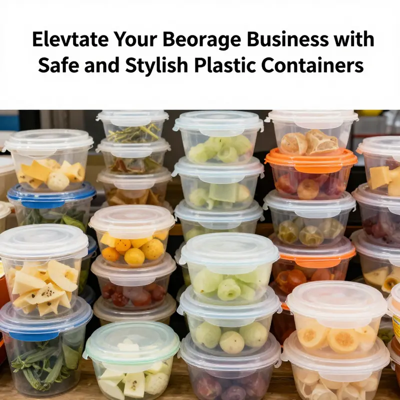Diverse range of food-safe plastic containers emphasizing safety materials and certifications.