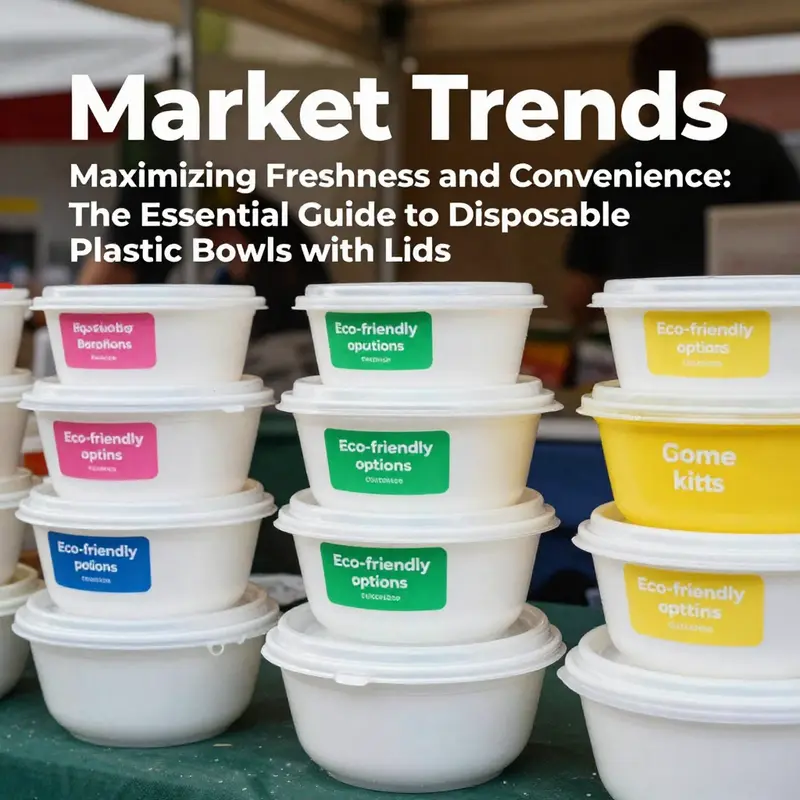Assorted disposable plastic bowls with lids, designed for multiple food types.