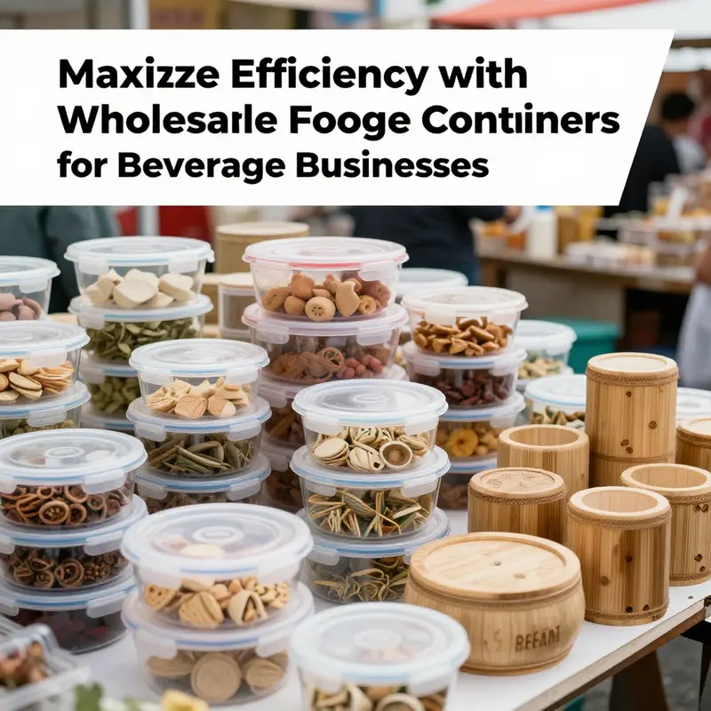Diverse food storage containers showcased in a wholesale market setting.