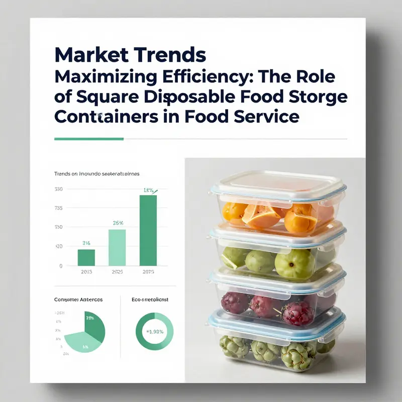 An array of square disposable food storage containers in different sizes and materials, ready for use in various food service applications.