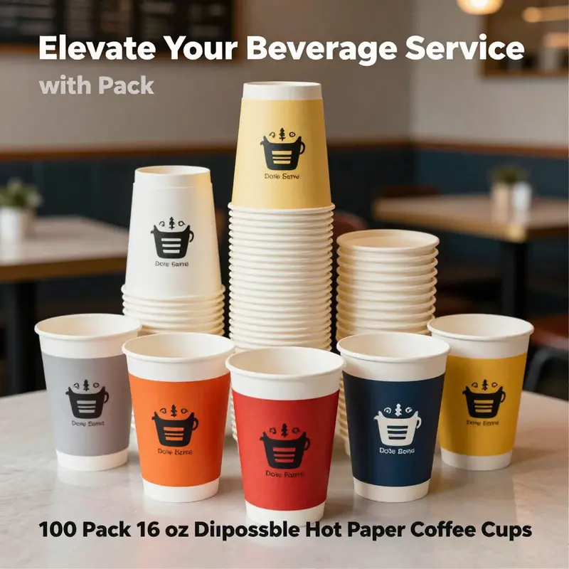 Showcasing the robust material and stylish design of 16 oz disposable hot paper coffee cups.