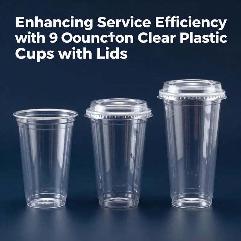 A variety of 9-ounce clear plastic cups with distinct lid designs, highlighting versatility.