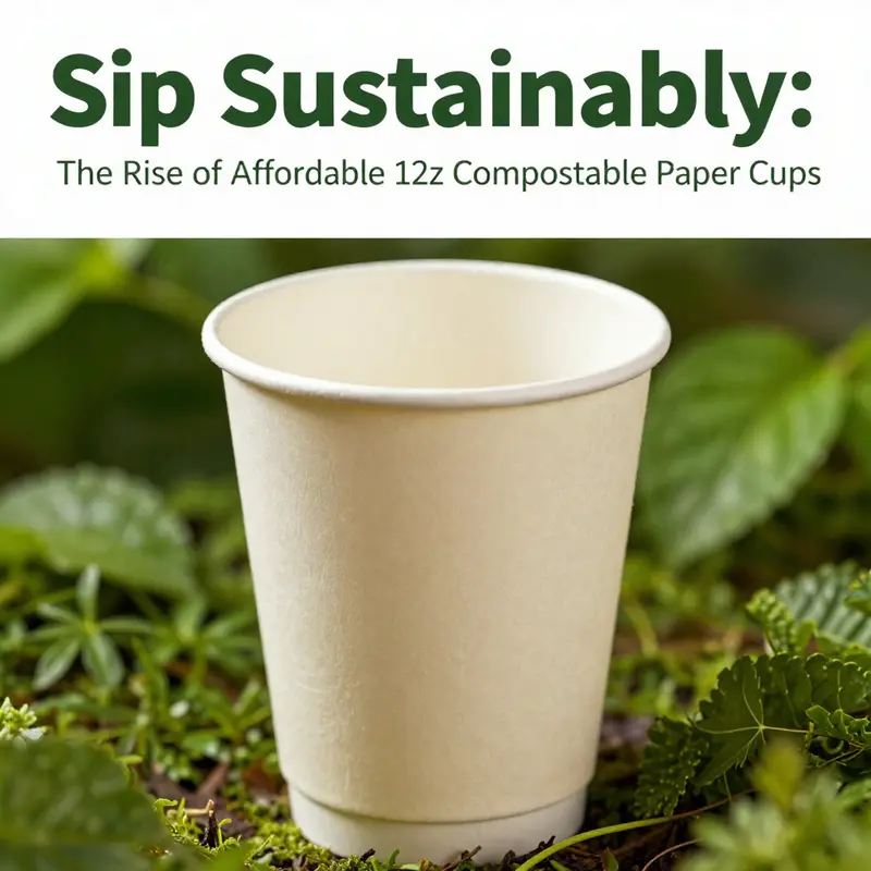 The construction of a 12oz compostable paper cup showcasing its paper body and PLA lining.