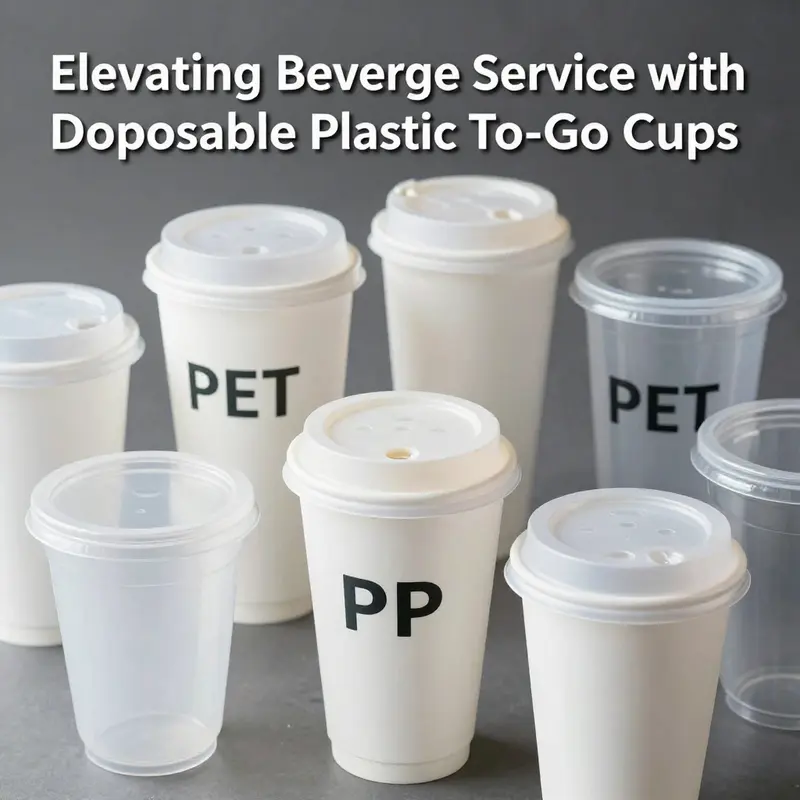 An array of disposable plastic to-go cups demonstrating different materials and design features.