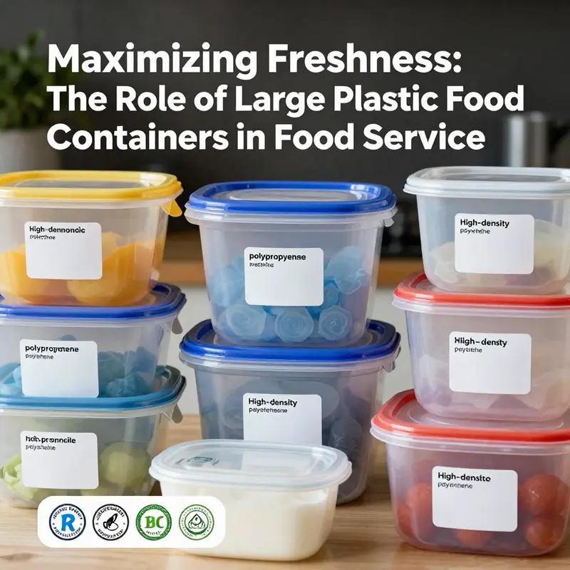 Large plastic food containers are integral to the organized preparation and storage of ingredients in various food service settings.