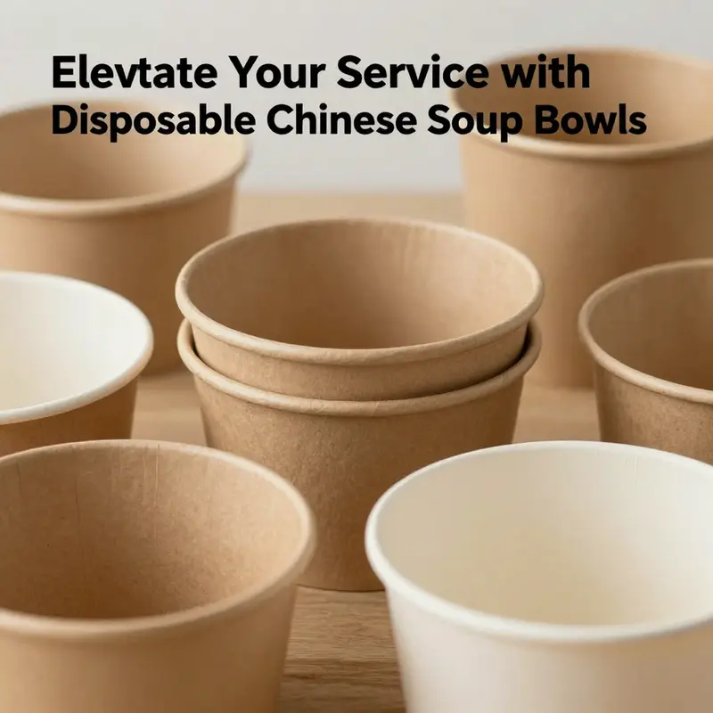 A selection of disposable Chinese soup bowls highlighting their versatility in sizes and designs.