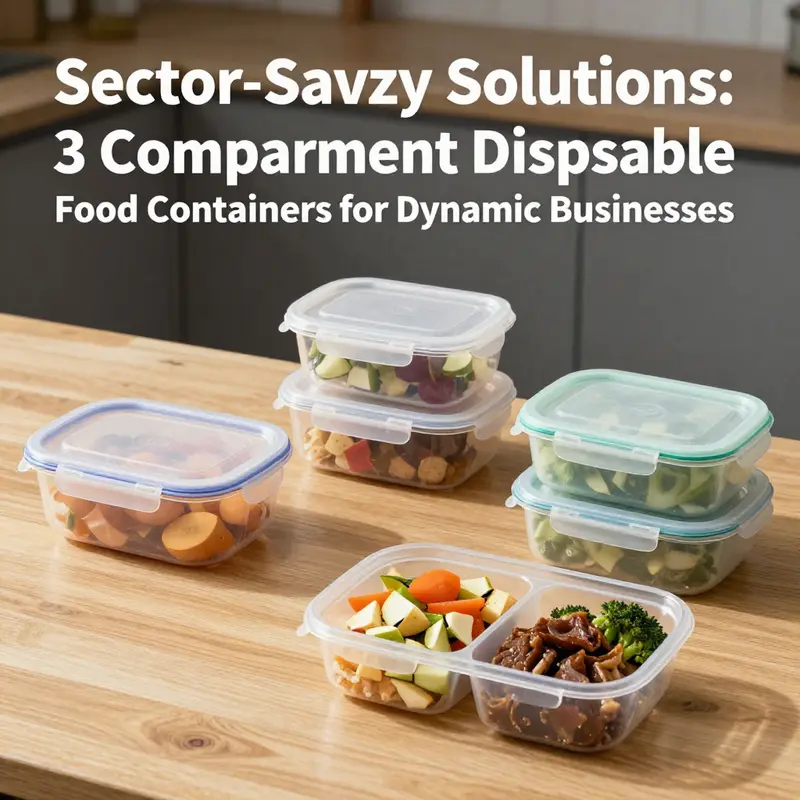 Different materials of 3 compartment food containers displaying versatility and functionality in food service.