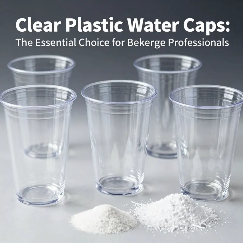 Materials such as PP and PET shown alongside the clear plastic cups, emphasizing safety and durability.