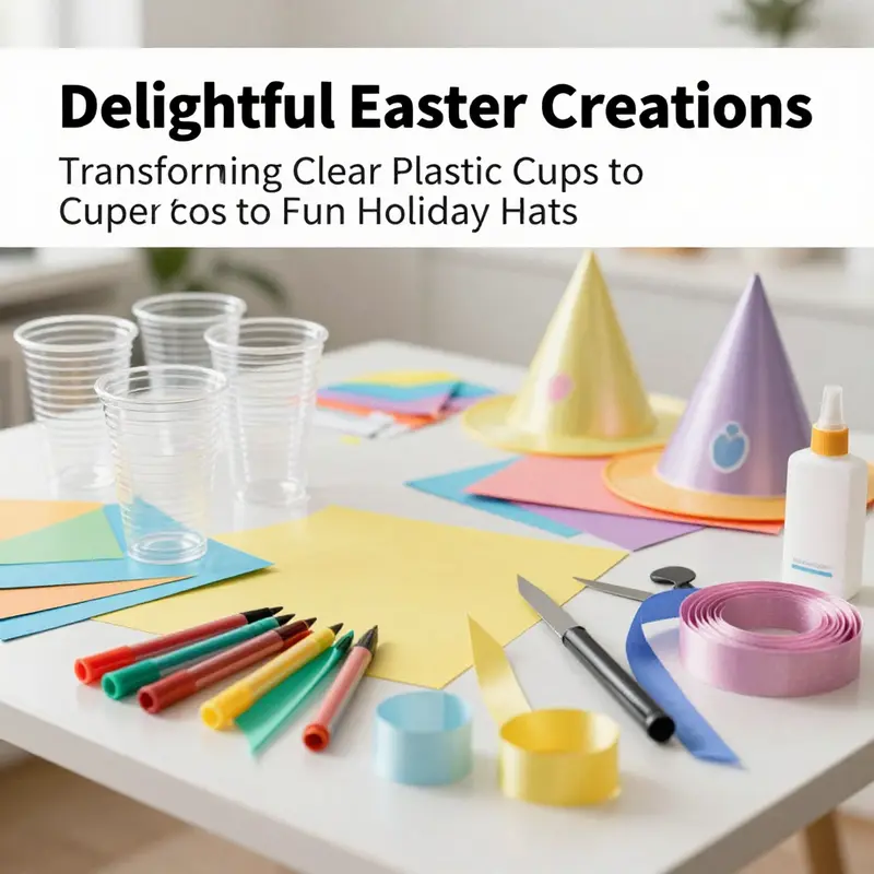 Children enjoying a workshop crafting Easter hats from clear plastic cups.