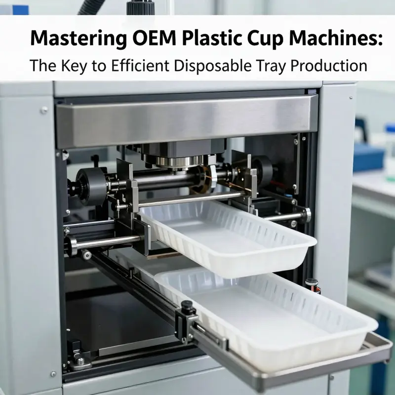 An advanced OEM plastic cup machine showcasing its features in producing disposable trays.