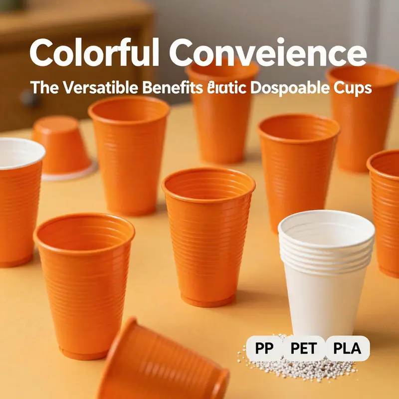 Different materials used for orange plastic disposable cups highlighting their qualities.