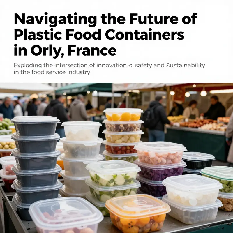 A collection of plastic food packaging containers displayed in a market setting in Orly.