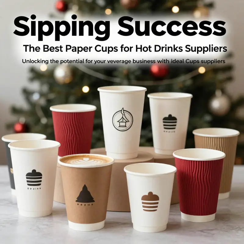 A collection of eye-catching paper cups for hot drinks in various designs set in a colorful atmosphere.