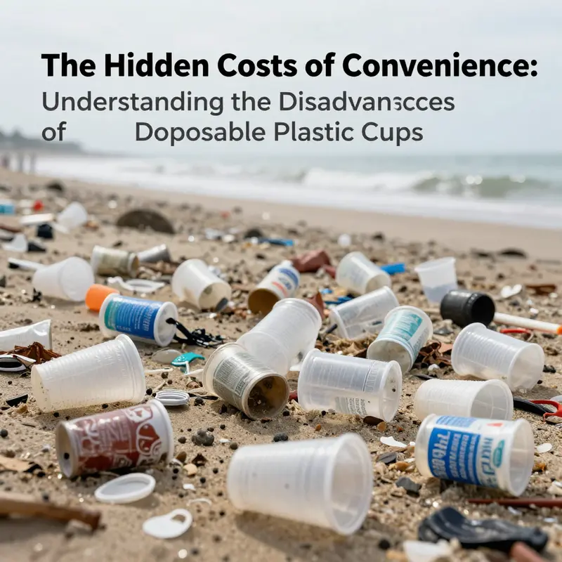 Disposable plastic cups litter a beach, showcasing their long-lasting environmental effects.