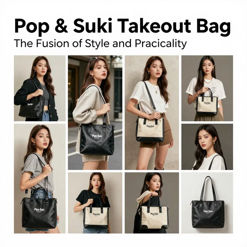 Showcasing the iconic design of the Pop & Suki Takeout Bag, blending style and practicality.