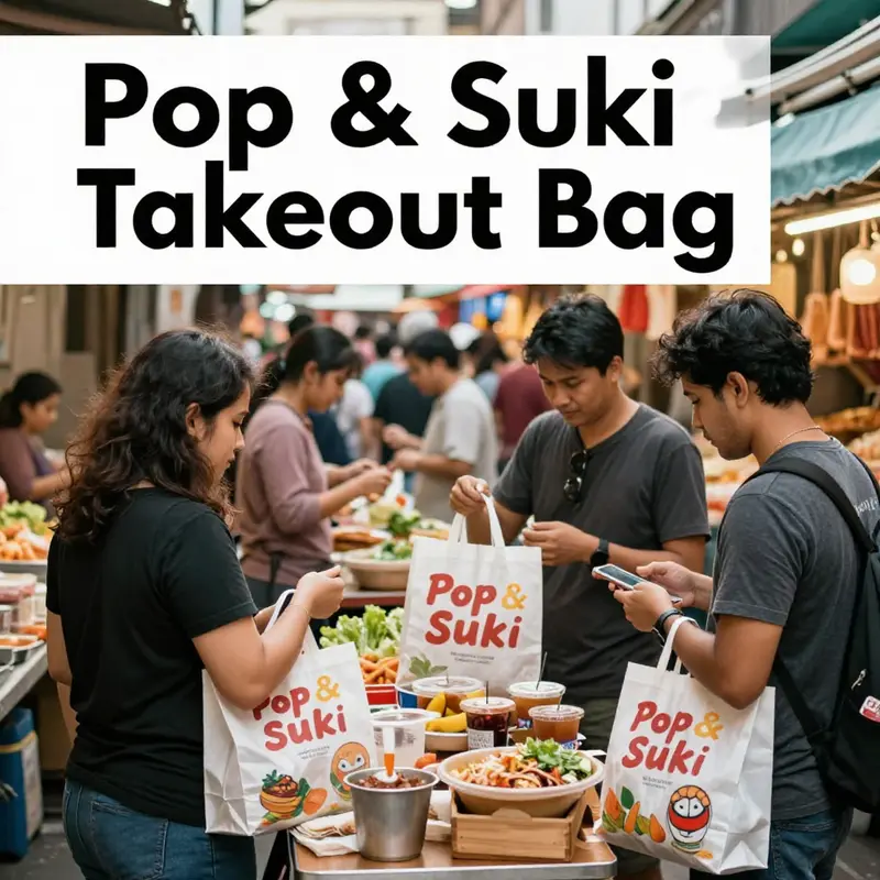 Showcasing the iconic design of the Pop & Suki Takeout Bag, blending style and practicality.