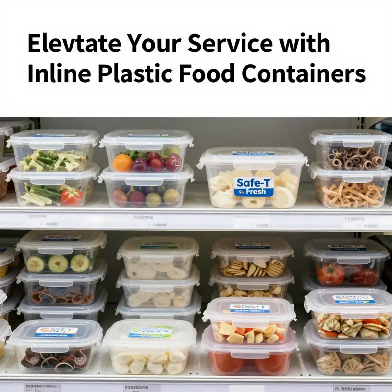 Diverse inline plastic food containers emphasizing material characteristics such as durability and thermal stability.