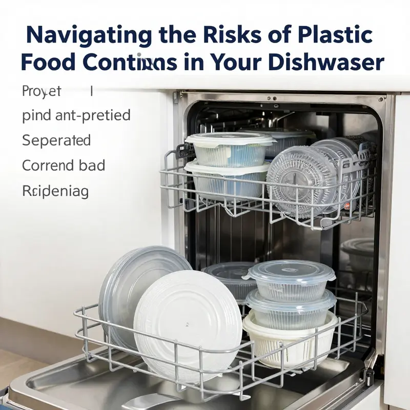 Illustration of plastic food containers revealing the risks associated with dishwasher use.