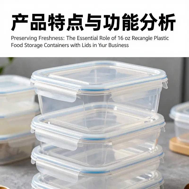 Detailed view of durable 16 oz rectangle plastic food storage containers designed for versatility.
