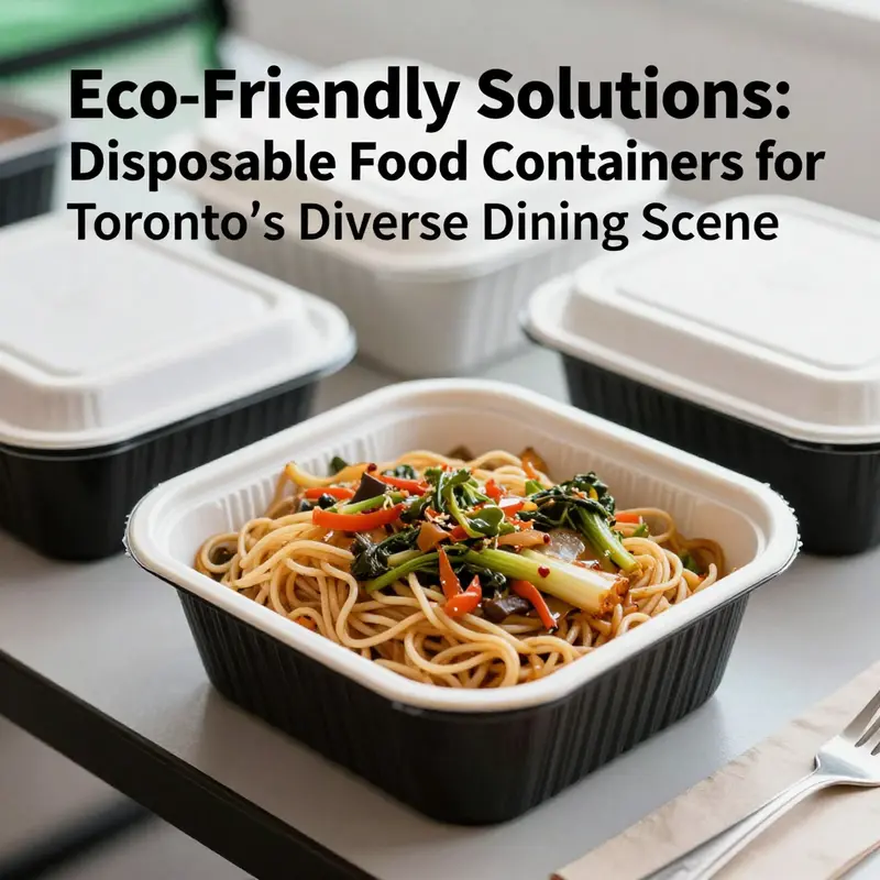 Eco-friendly sugarcane containers showcasing delicious meals in a Toronto cafe.