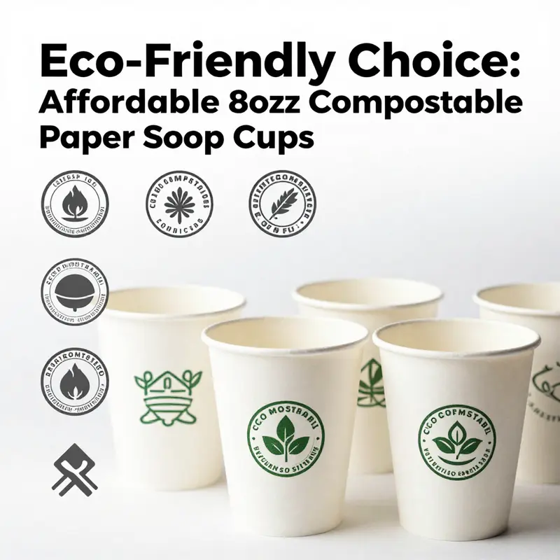 Kraft paper soup cups filled with vibrant soup, showcasing their eco-friendly nature amidst fresh ingredients.
