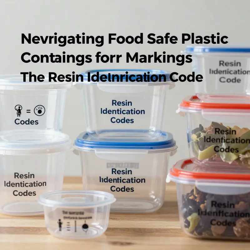 Different plastic containers displaying their Resin Identification Codes, essential for determining their safety for food contact.