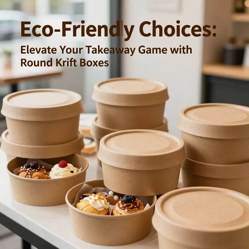 Round kraft boxes with lids showcase delicious pastries while highlighting their sustainable properties.
