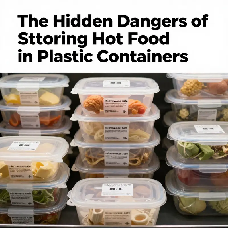 Hot food stored in plastic containers, illustrating the risk of chemical migration.