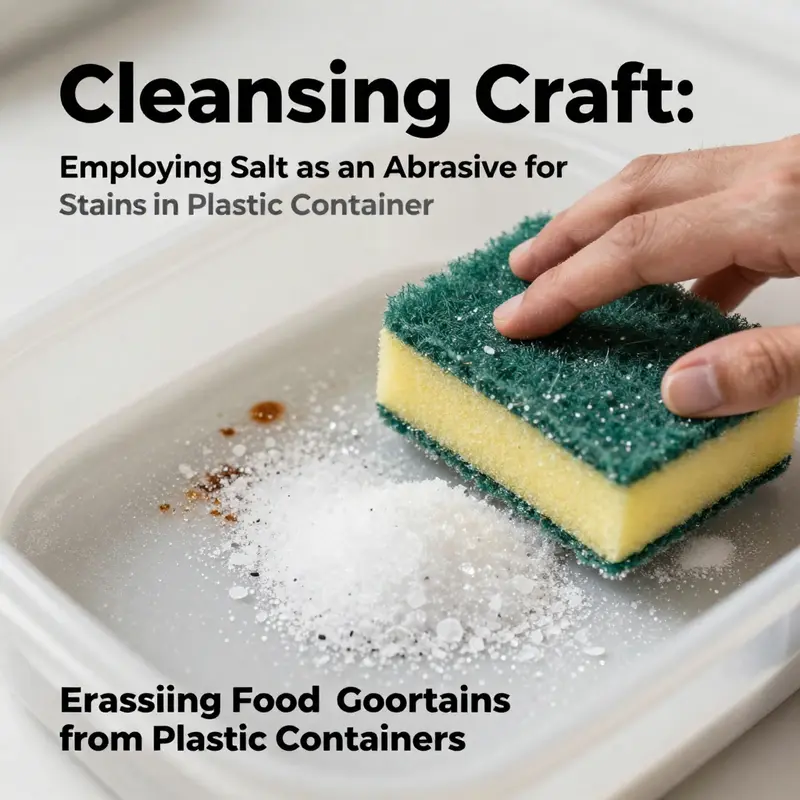 Applying baking soda paste to remove stubborn food stains from plastic containers.