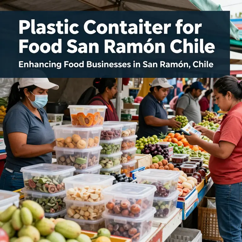 The vibrant food market in San Ramón, highlighting the increasing use of plastic containers among local vendors.