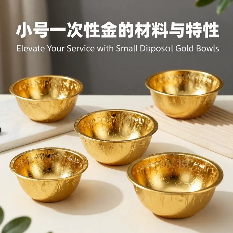 A selection of small disposable gold bowls highlighting their elegant design and material quality.