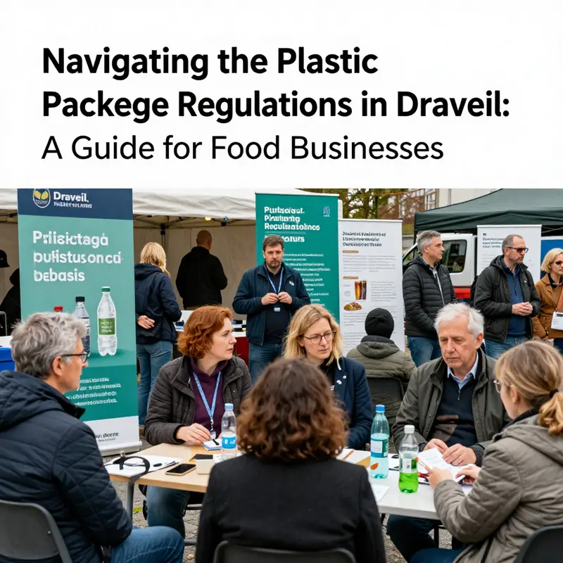 Draveil’s food market showcasing available food packaging options, illustrating compliance with plastic regulations.