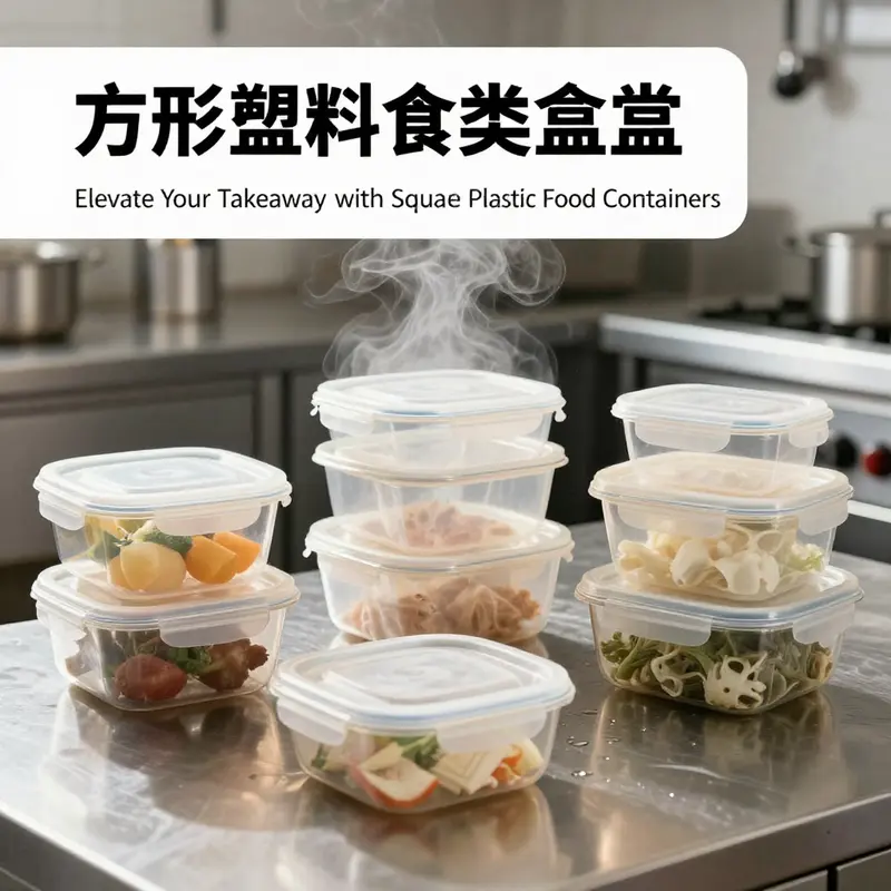 Diverse square plastic food containers highlight their multifunctionality and user-friendly designs.