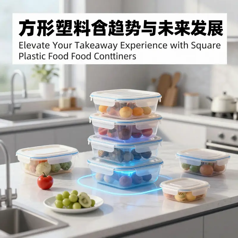 Diverse square plastic food containers highlight their multifunctionality and user-friendly designs.