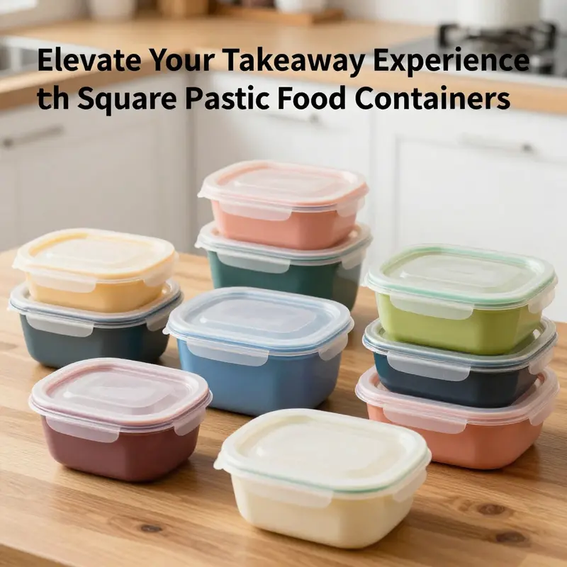 Diverse square plastic food containers highlight their multifunctionality and user-friendly designs.