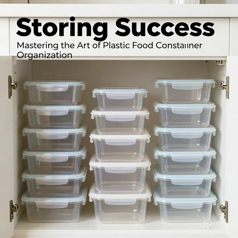 An organized cabinet showcasing stacked and labeled food containers for efficient utilization.