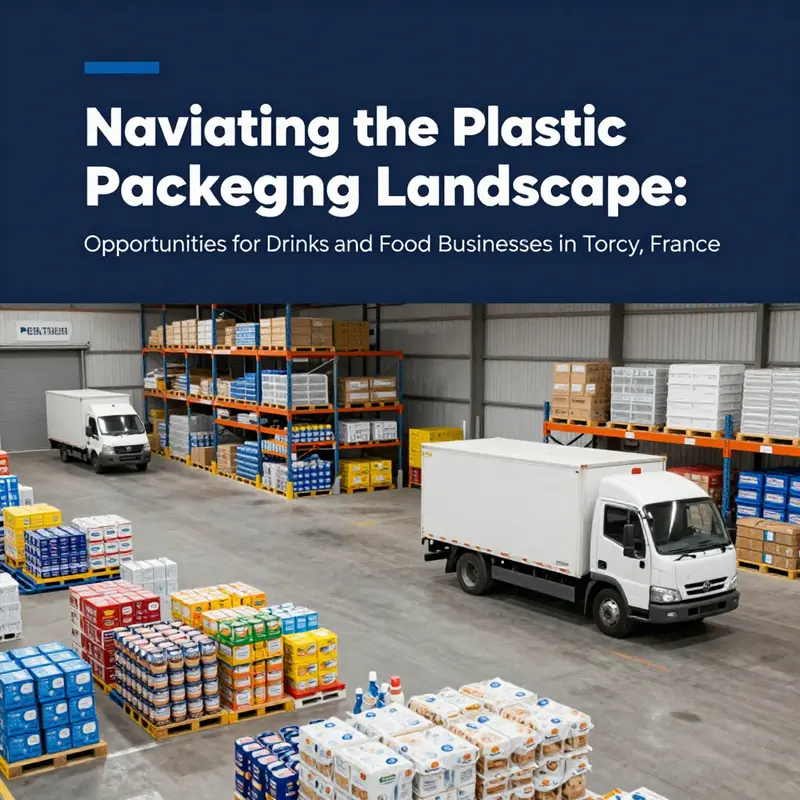 A vibrant scene of food and beverage businesses utilizing plastic packaging containers in Torcy.