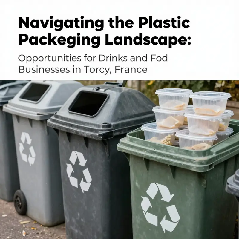 A vibrant scene of food and beverage businesses utilizing plastic packaging containers in Torcy.