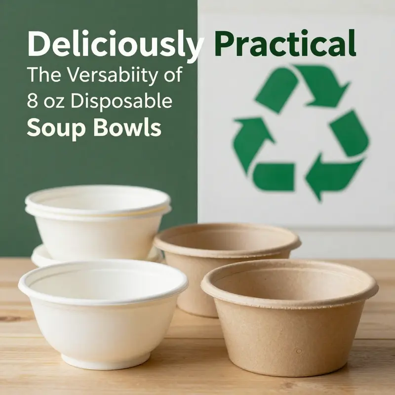 An array of 8 oz disposable soup bowls, highlighting their ideal construction for hot and liquid foods.