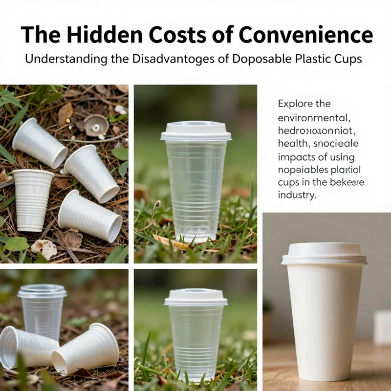 A split image showcasing discarded disposable plastic cups in nature contrasted with various sustainable, reusable cup alternatives.