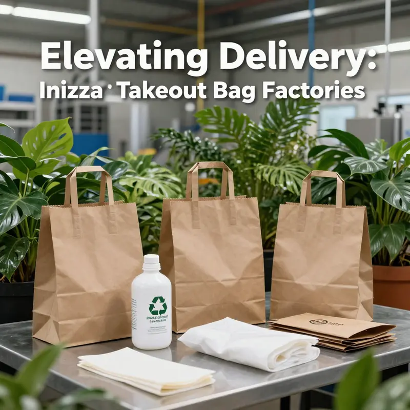 An overview of diverse pizza takeout bag options produced in a bustling factory environment.