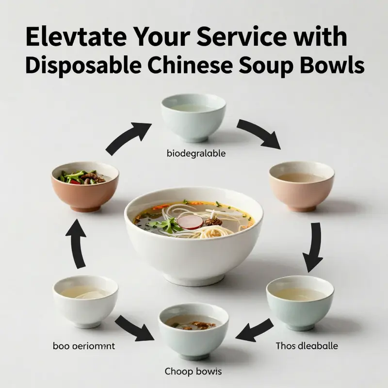 A selection of disposable Chinese soup bowls highlighting their versatility in sizes and designs.