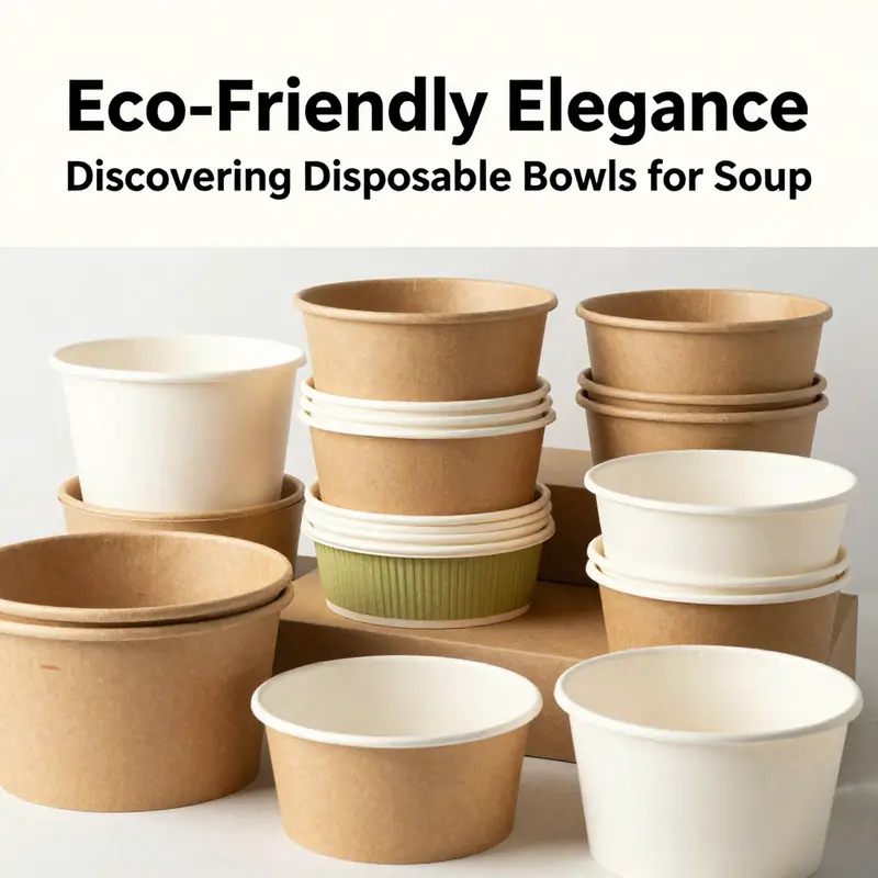 A variety of eco-friendly disposable soup bowls made from sustainable materials.