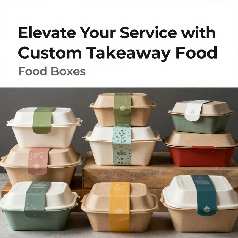 An array of sustainable takeaway food boxes, emphasizing eco-friendly materials.