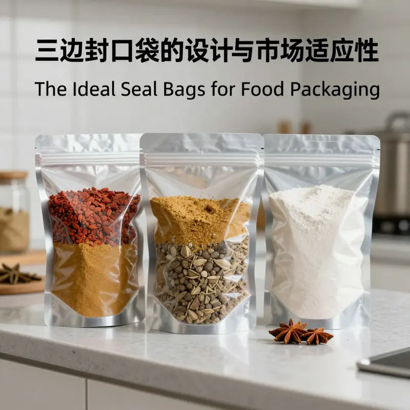 Self-sealing stand-up pouches display versatility and visual appeal in food packaging.