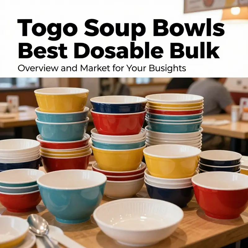 A colorful collection of disposable soup bowls representing different materials and capacities.