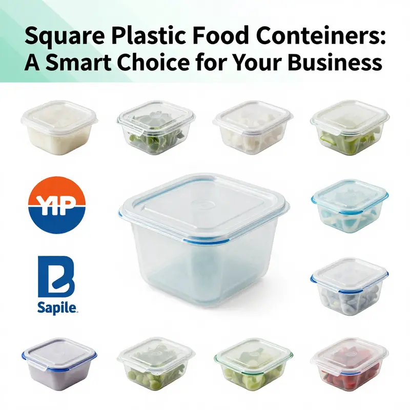 Various square plastic food containers demonstrating their versatility and key features for wholesale customers.